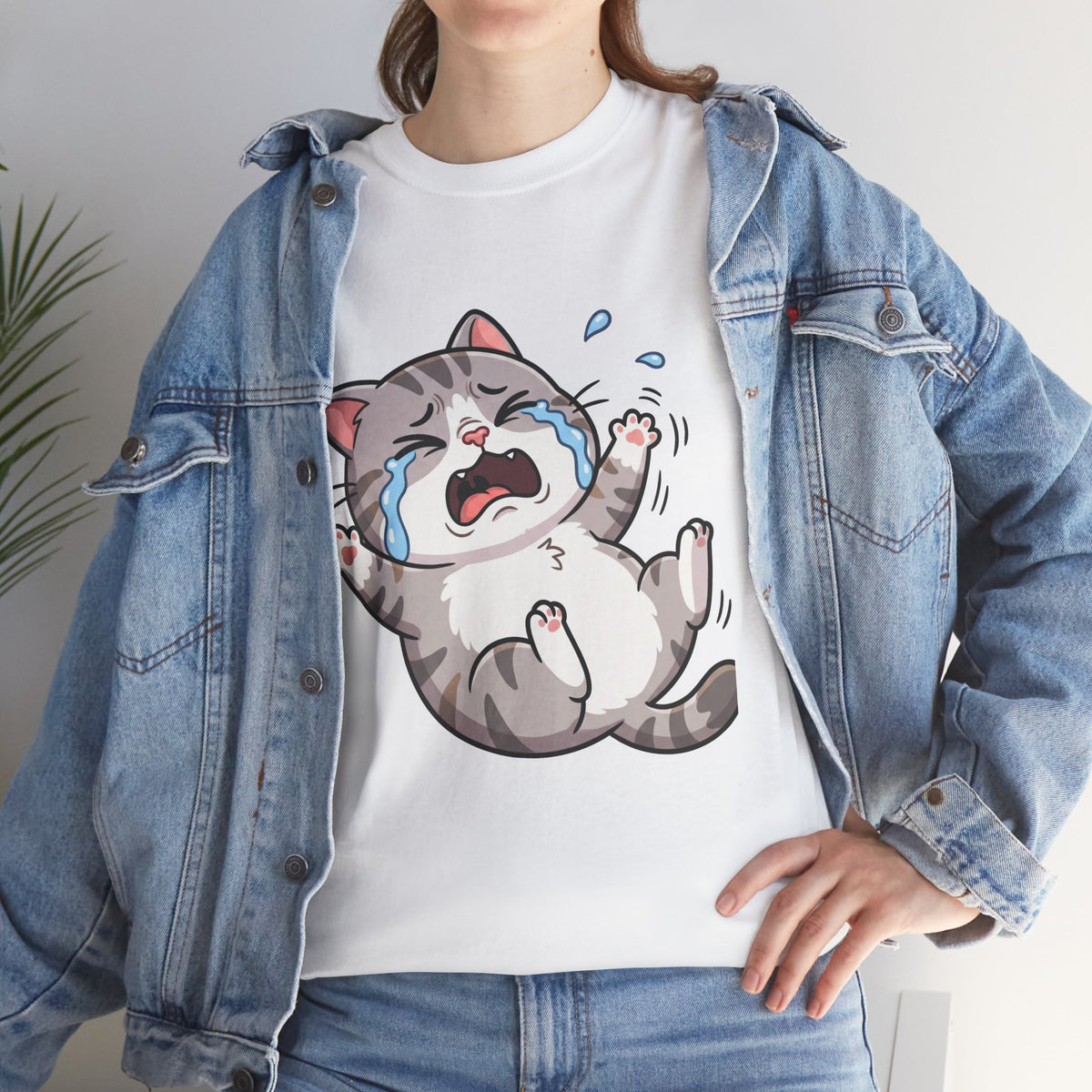 Crying Cartoon Cat T-Shirt — Cute Kawaii Kitten Graphic Tee