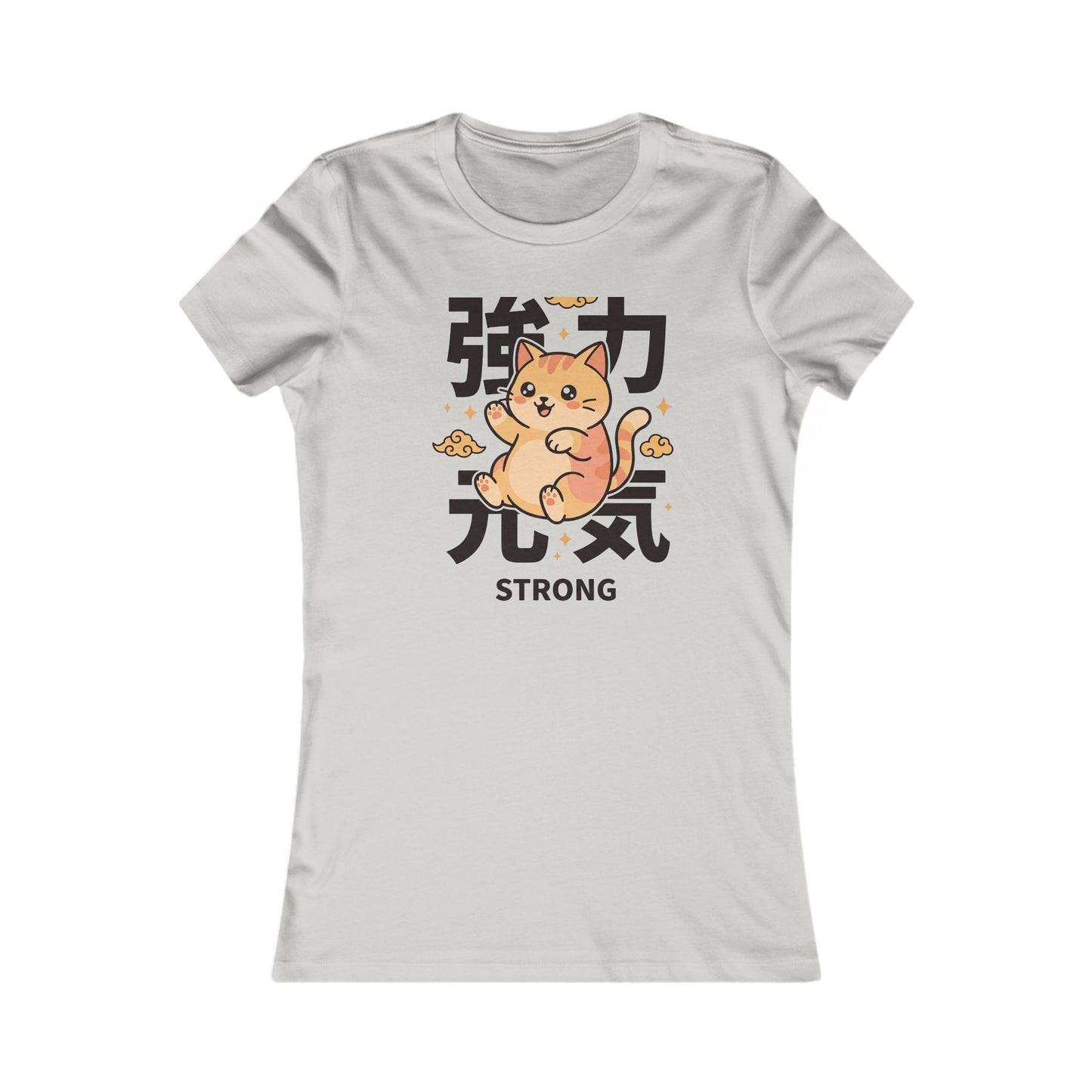 Strong Cat Tee — Cute Japanese Kanji "Strong" Women's Graphic Shirt