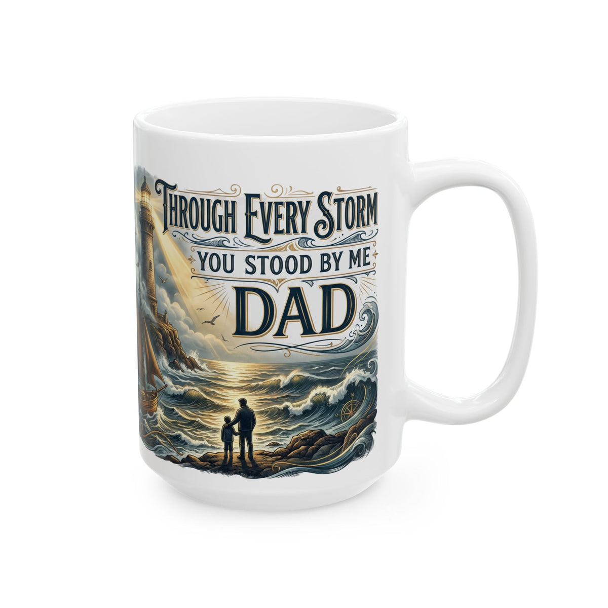 Vintage Lighthouse Sailboat Ceramic Mug