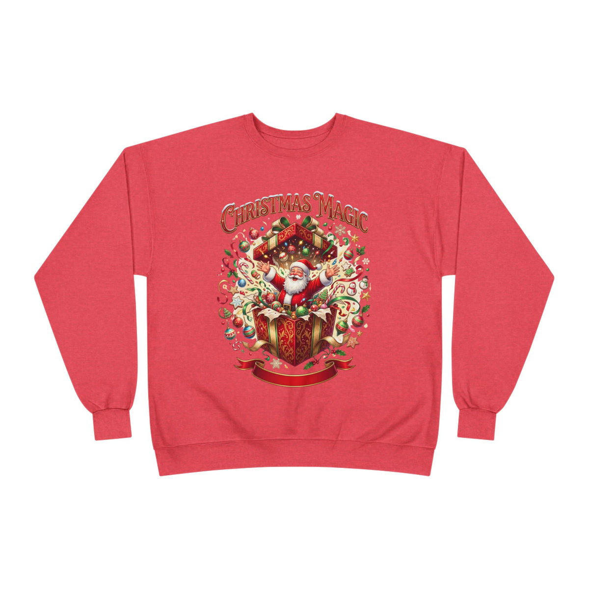 Christmas Magic Crewneck Sweatshirt — Santa Gift Box Holiday Pullover