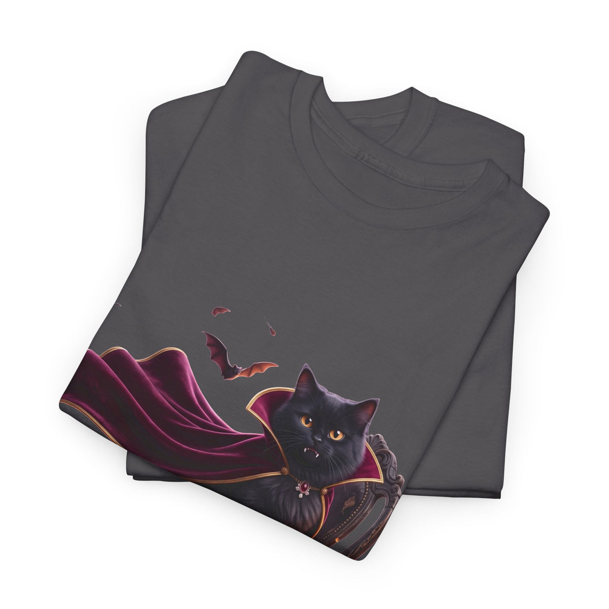 Vampire Cat Tee — Gothic Black Cat with Cape & Candles T-Shirt