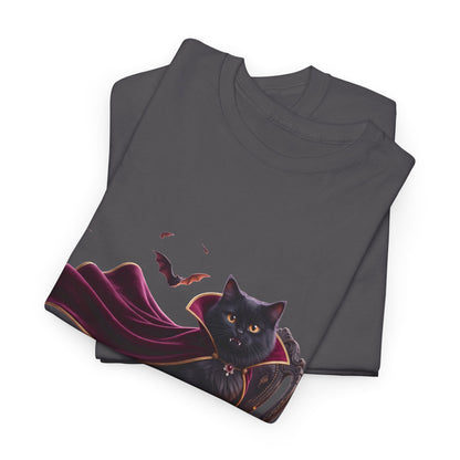 Vampire Cat Tee — Gothic Black Cat with Cape & Candles T-Shirt