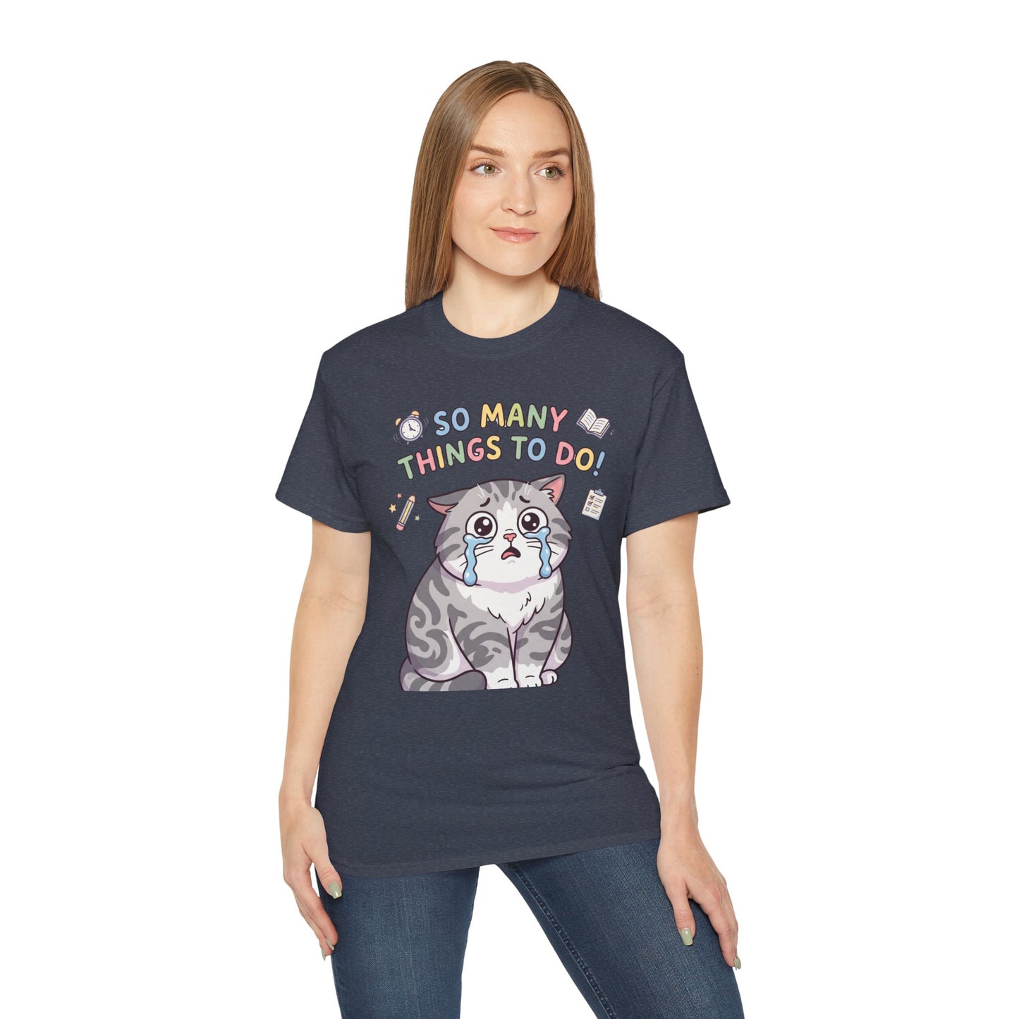 So Many Things To Do! Cat T-Shirt — Cute Stressed Kitty Graphic Tee