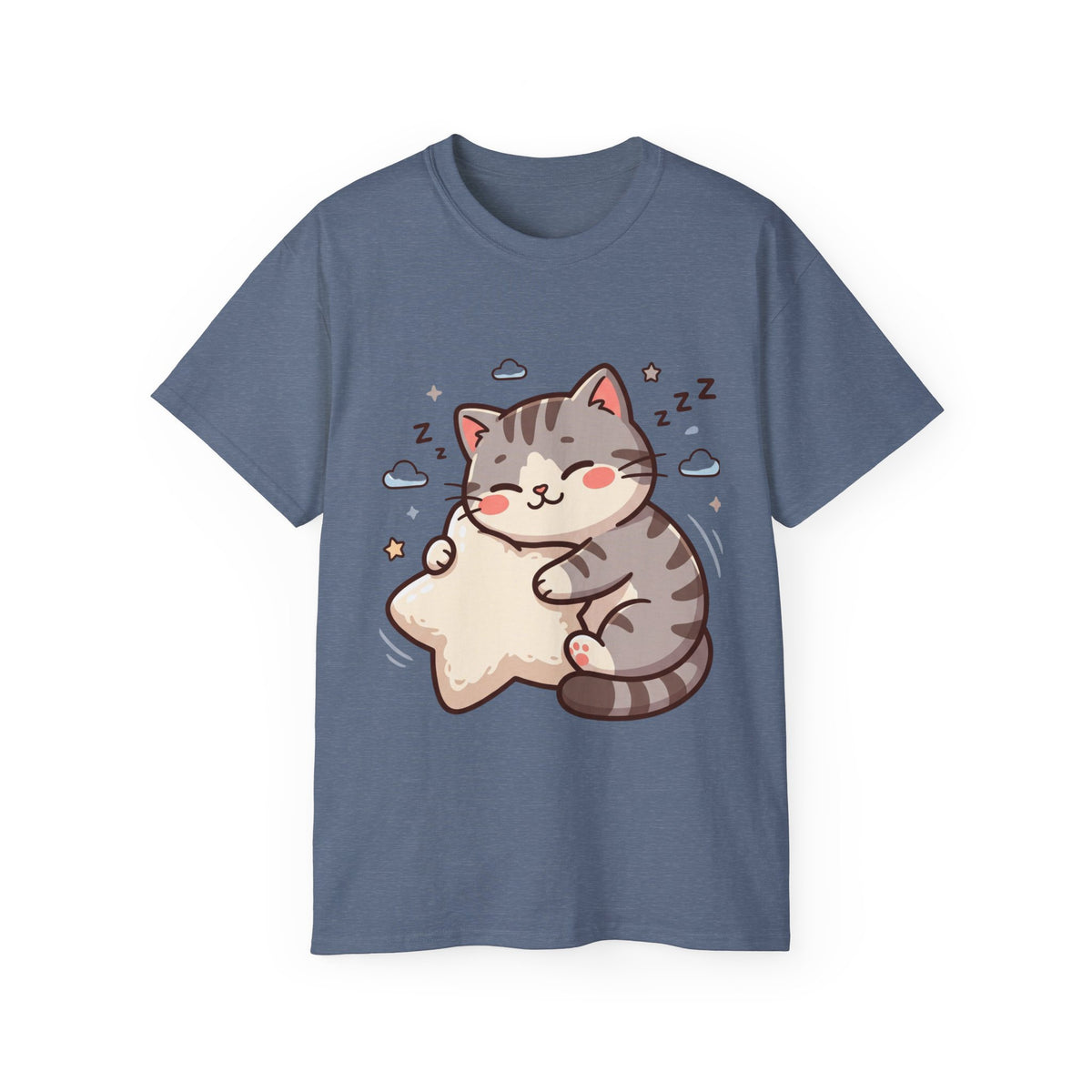 Cute Sleeping Cat Tee – Kawaii Cat Hugging Star Graphic Shirt