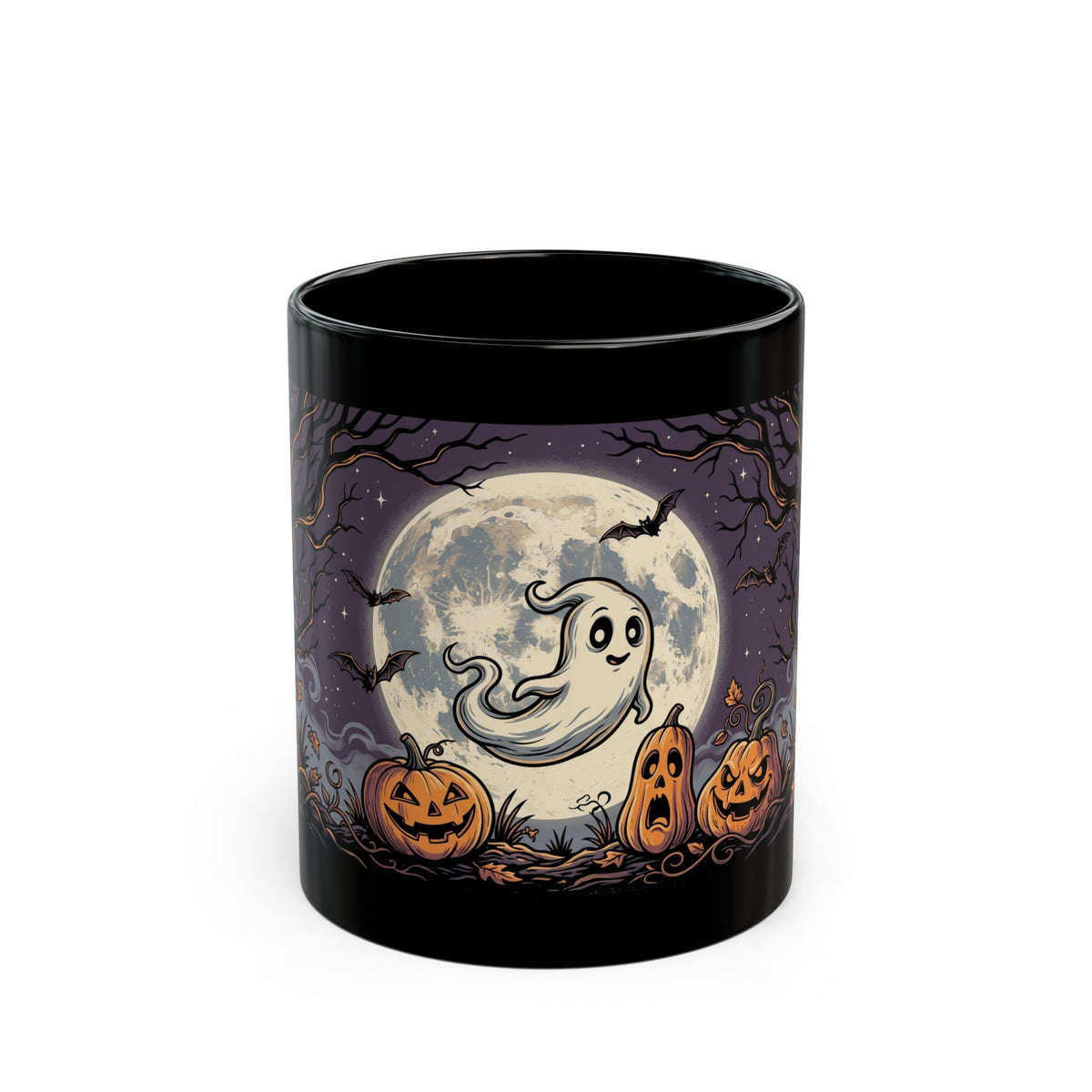Halloween Ghost & Jack-o'-Lantern Black Mug (11oz, 15oz)