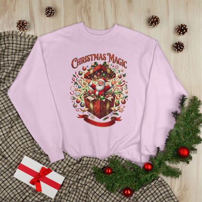 Christmas Magic Crewneck Sweatshirt — Santa Gift Box Holiday Pullover