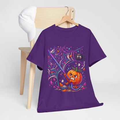 Pumpkin Spider Web Halloween T‑Shirt — Cute Spooky Pumpkin Cartoon Tee