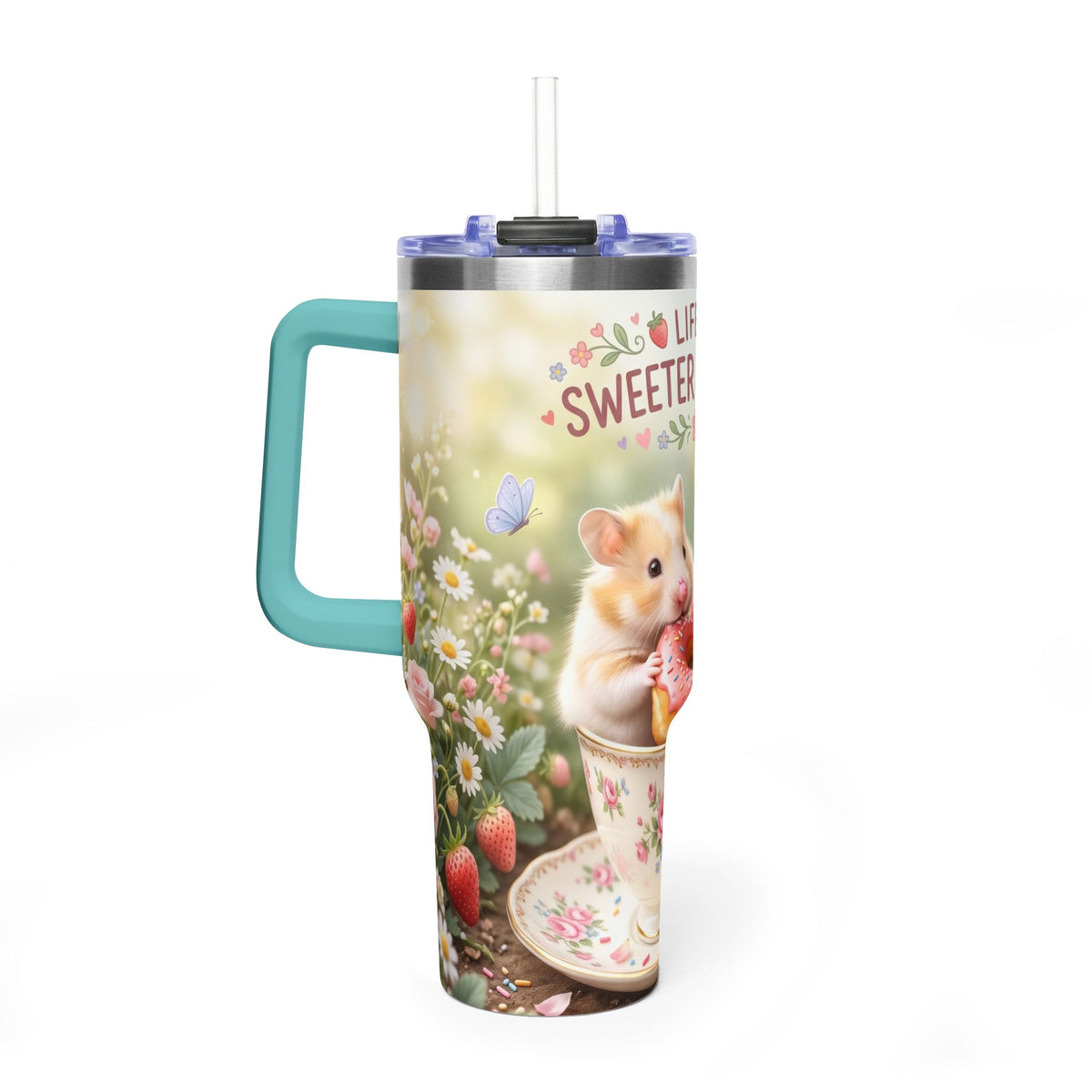 Life Is Sweeter With You Hamster Floral 40oz Thermal Tumbler