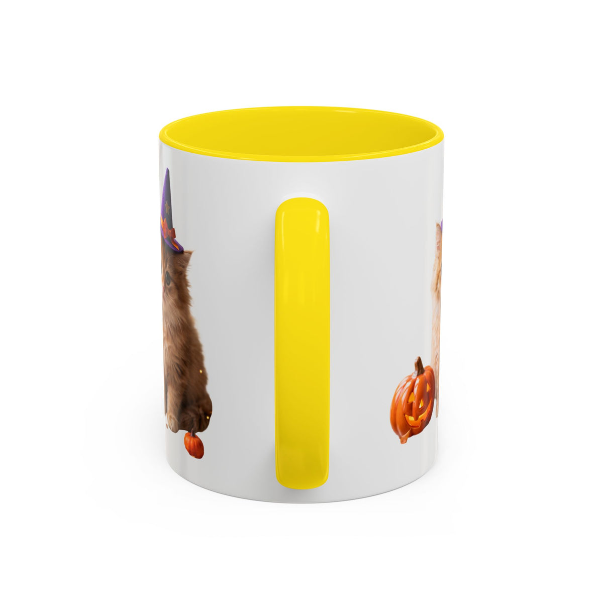 Halloween Cat Coffee Mug with Witch Hat and Pumpkin