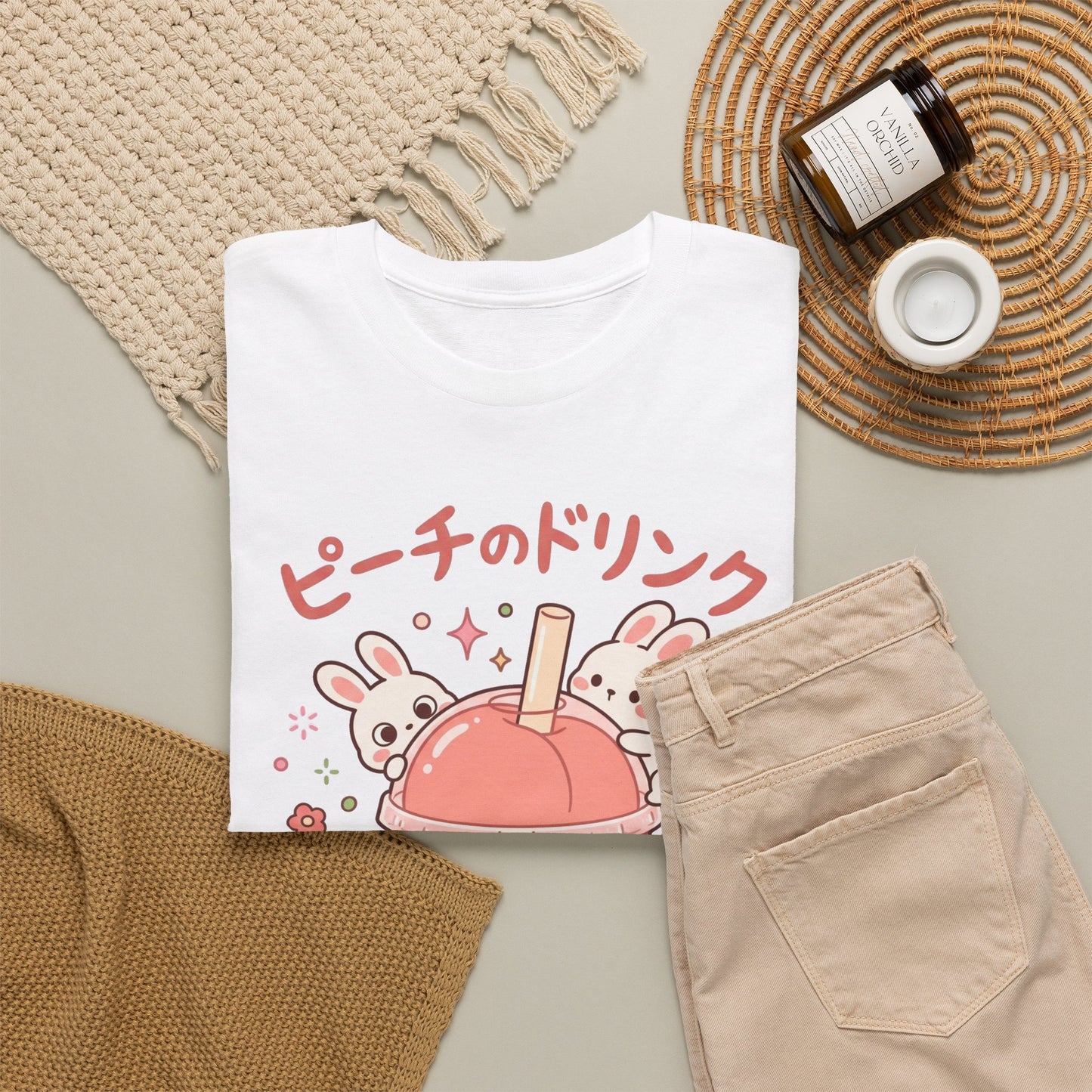 Peach Drink Cute Bunny T-Shirt