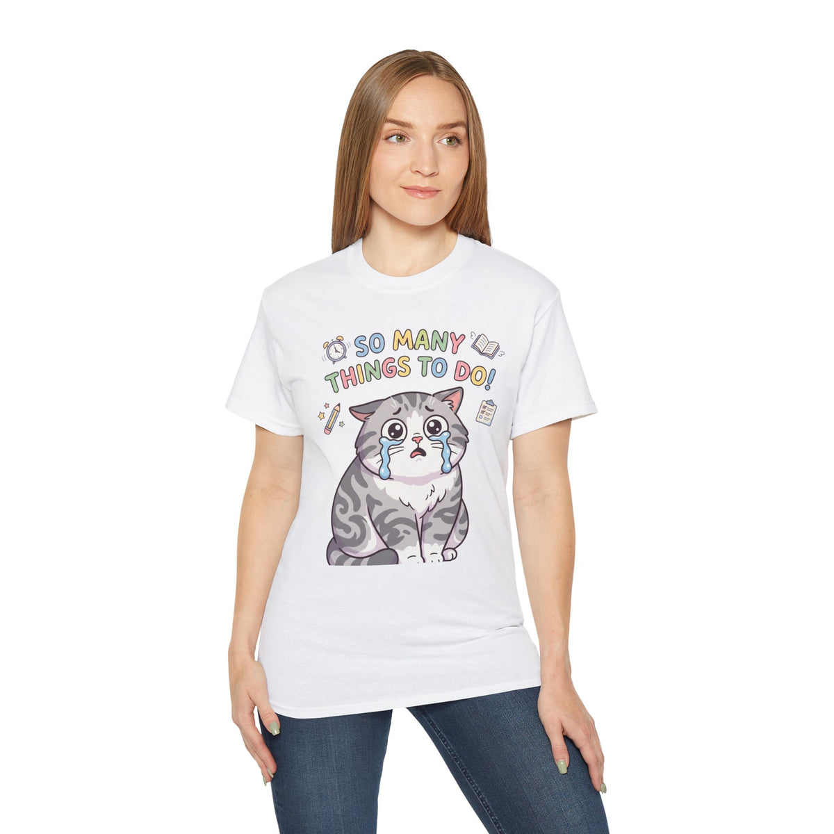 So Many Things To Do! Cat T-Shirt — Cute Stressed Kitty Graphic Tee