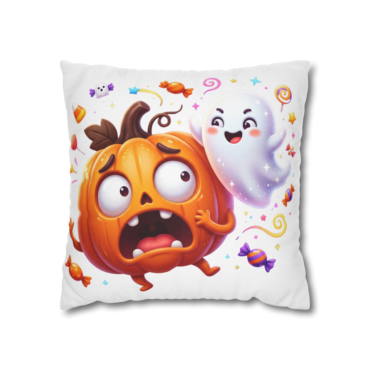 Halloween Pumpkin & Ghost Throw Pillowcase — Cute Spooky Decorative Pillow