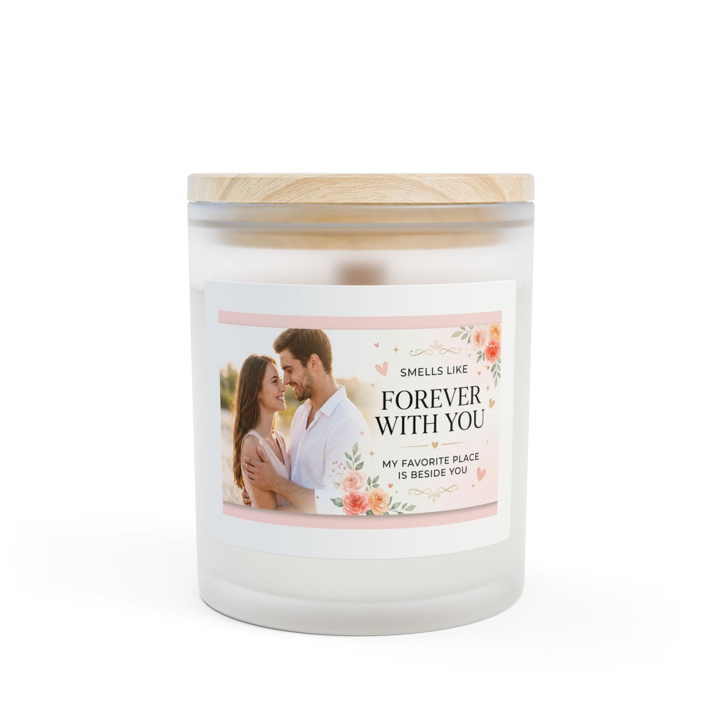 Romantic Photo Frosted Glass Candle — "Smells Like Forever With You" Personalized 11oz