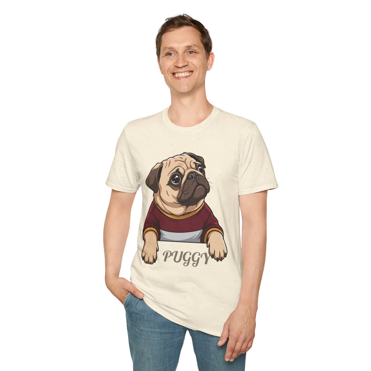 Pug Portrait T‑Shirt – Cute Pug Dog Tee with 'Puggy' Text