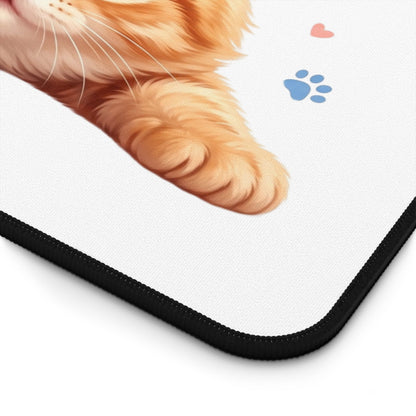 Cute Ginger Kitten Desk Mat — Playful Cat Mouse Pad for Home Office