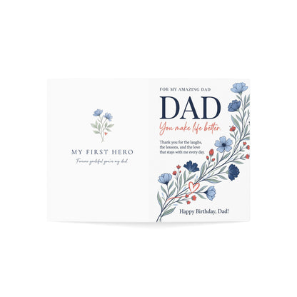 Dad Birthday Greeting Card – “My First Hero” Floral Card