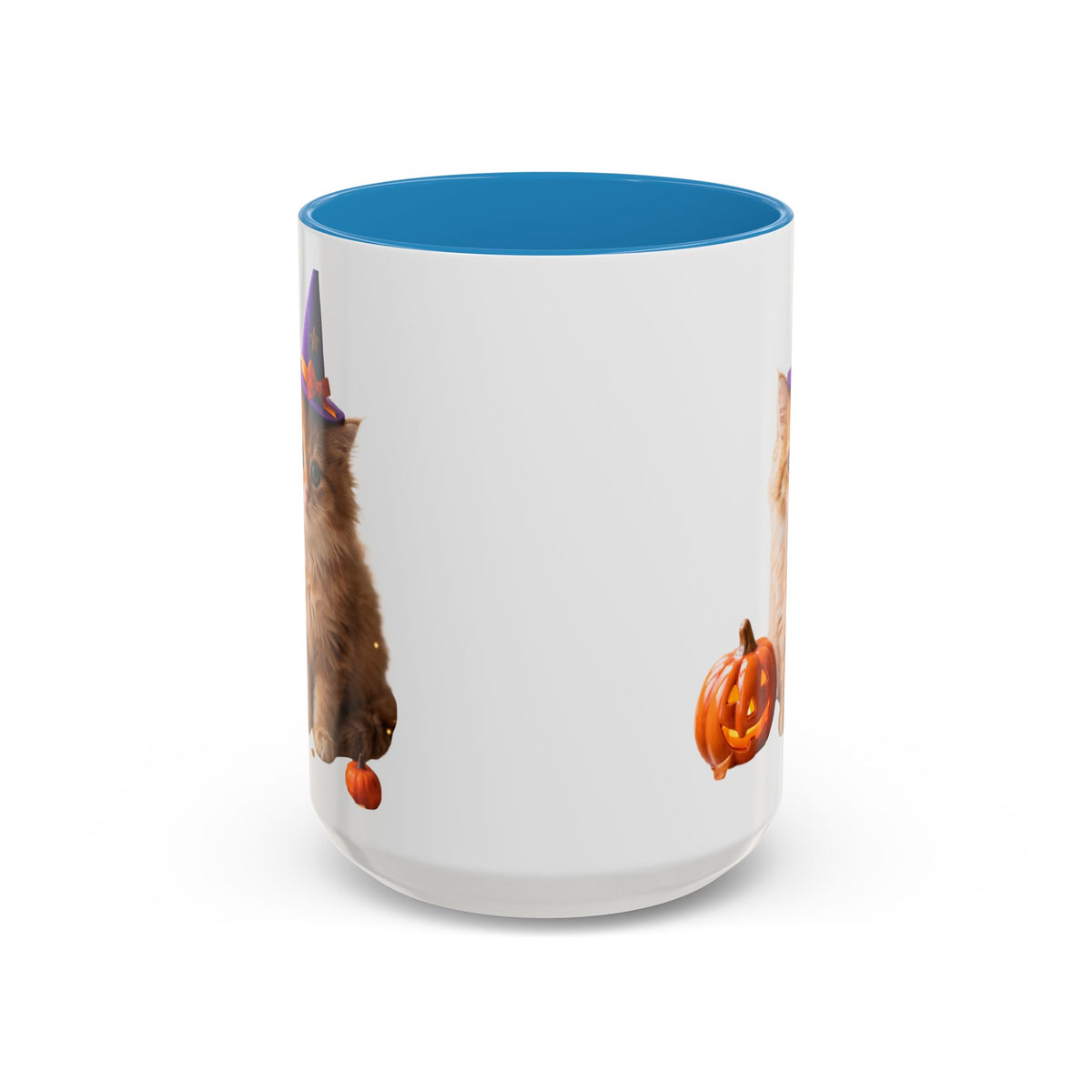 Halloween Cat Coffee Mug with Witch Hat and Pumpkin