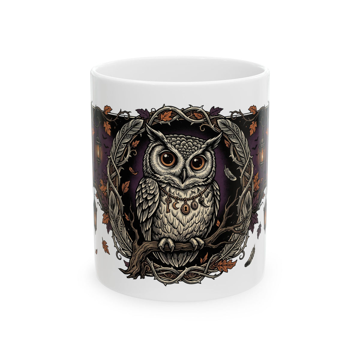 Owl Crest Ceramic Mug — Mystical Forest Owl Coffee Cup (11oz & 15oz)