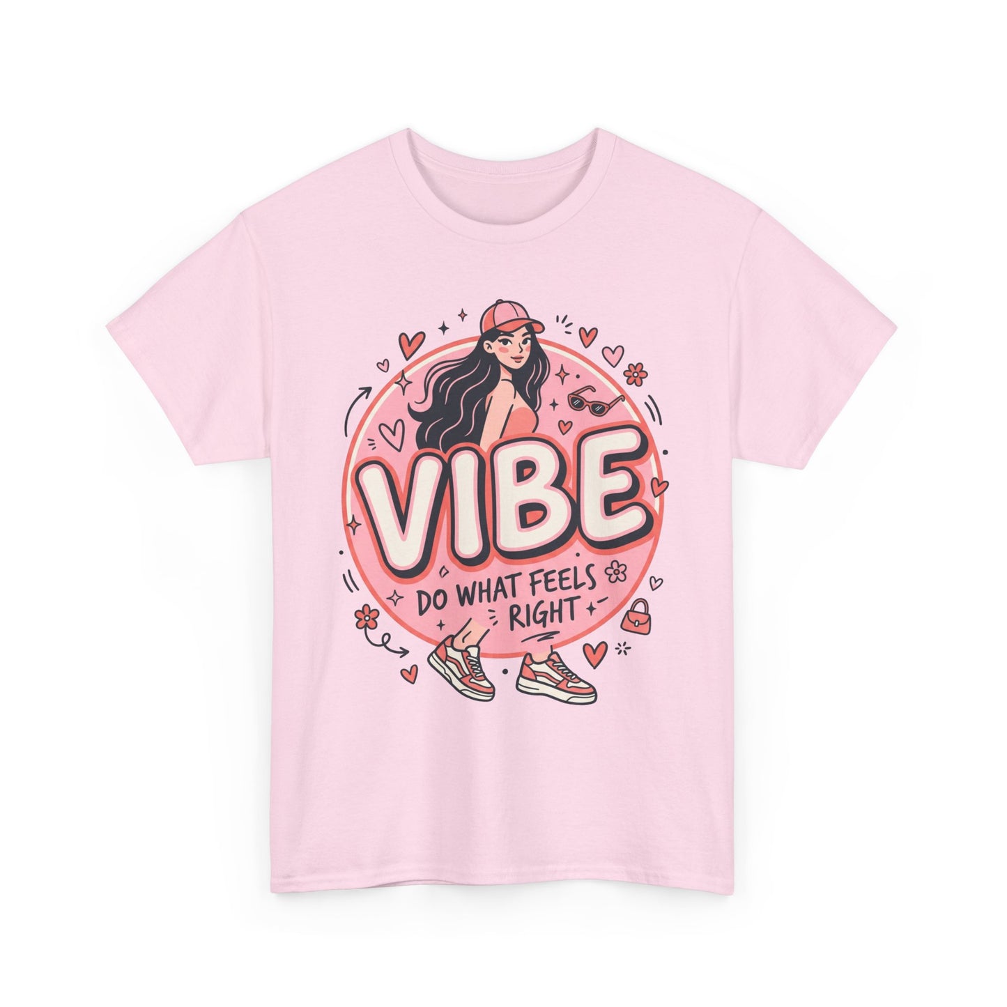Vibe Girl Graphic Tee — “VIBE: Do What Feels Right” Cute Pink Streetwear T‑Shirt