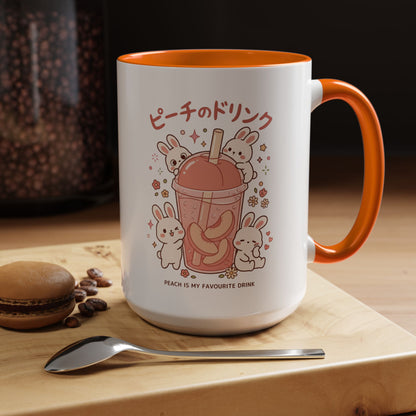 Peach Drink Bunny Mug — Cute Kawaii Coffee Tea Cup (11/15oz)