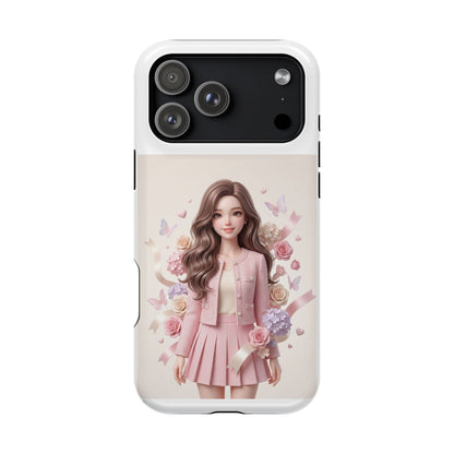 Cute Pink Doll Phone Case — Floral Butterfly Magnetic Impact-Resistant Case