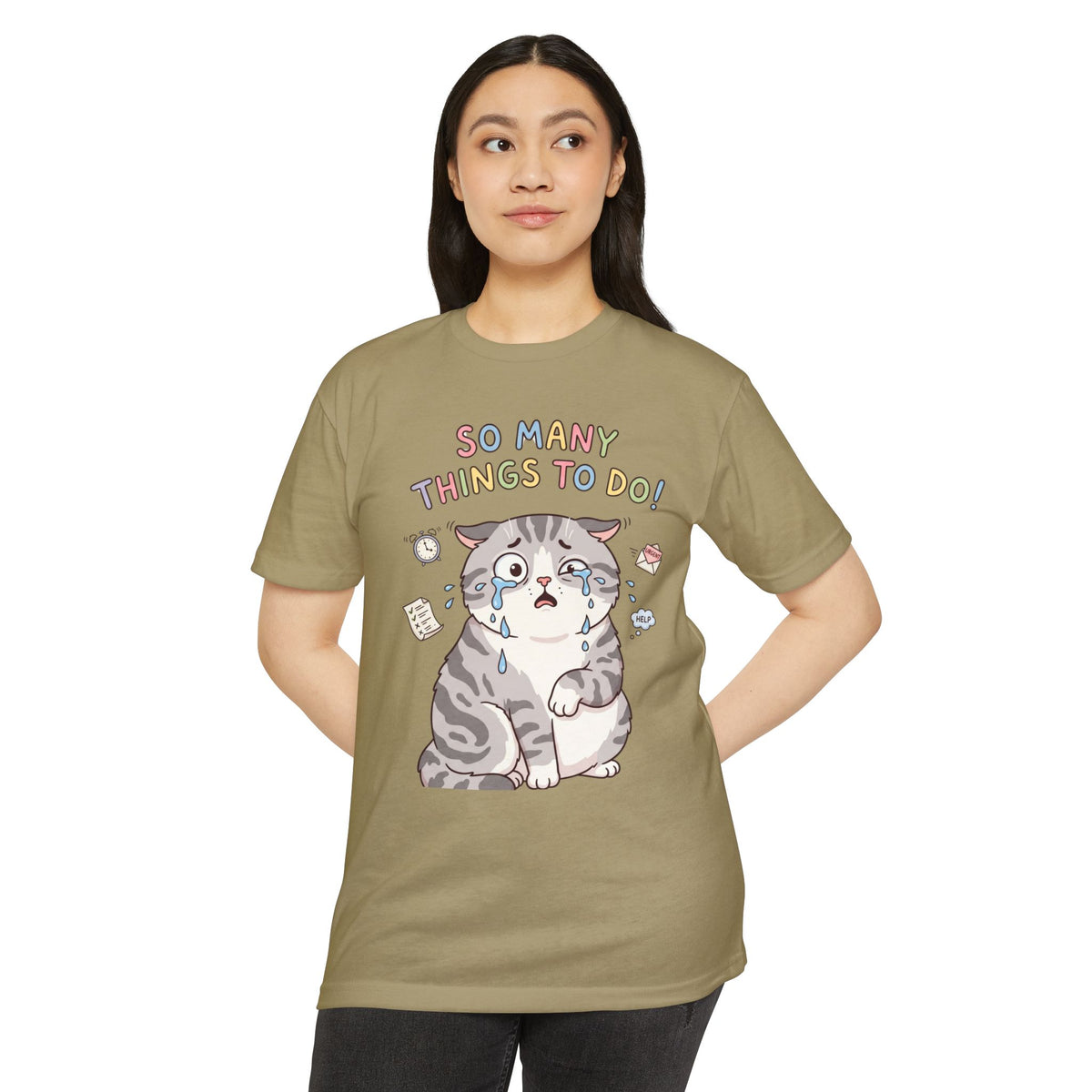 So Many Things To Do! Cat T-Shirt – Cute Overwhelmed Cat Graphic Tee