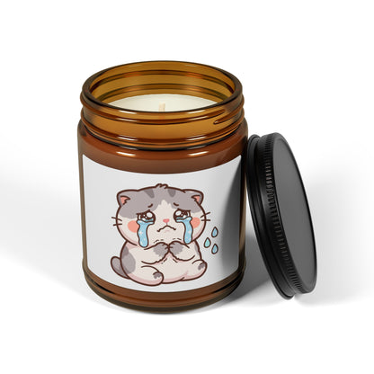Crying Kawaii Cat Soy Candle — Amber Jar Scented Candle