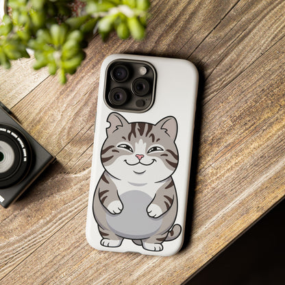 Cute Chubby Cat Phone Case — Protective Tough Case with Smiling Tabby Design