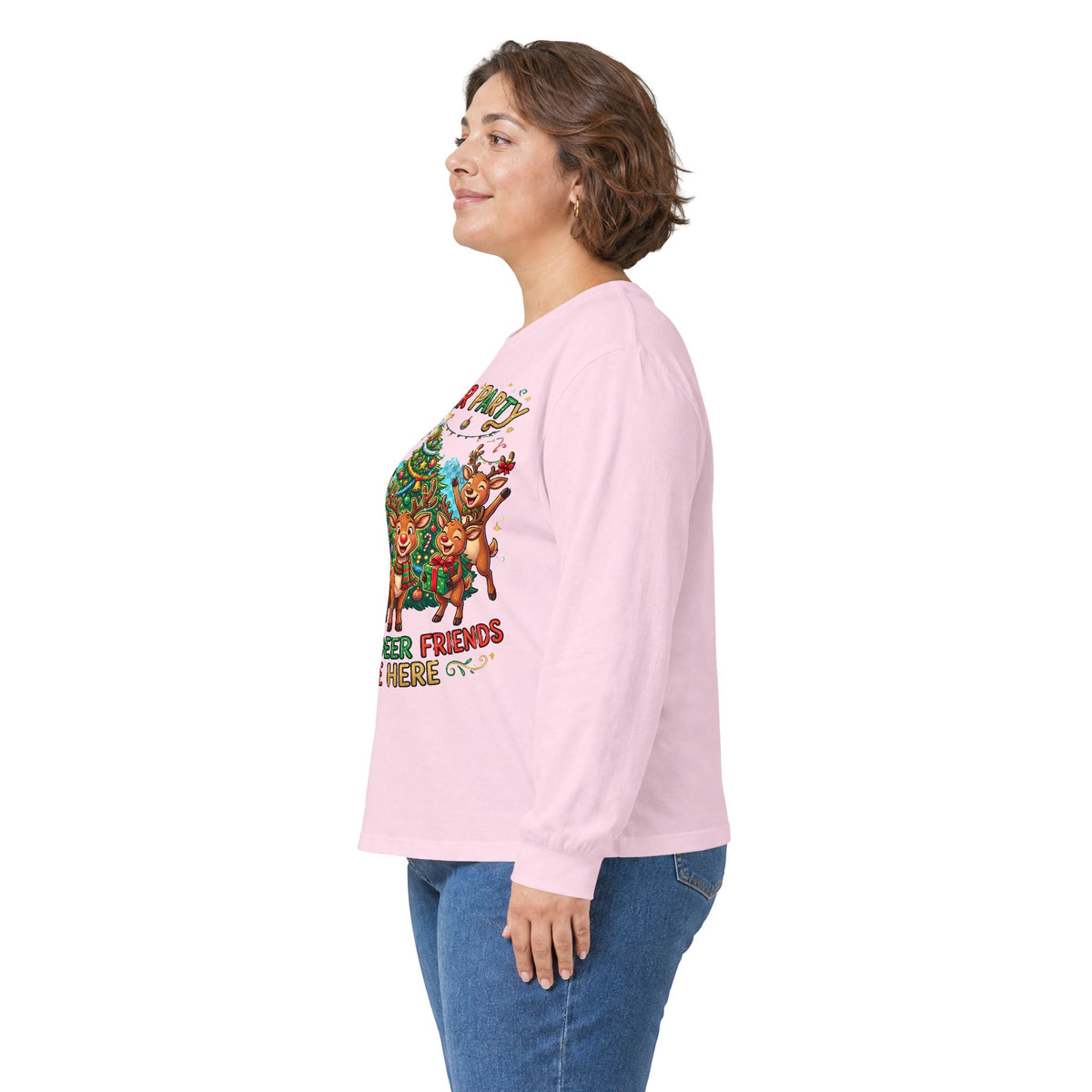 Reindeer Party Long Sleeve Tee — "All the Deer Friends Are Here" Christmas Shirt