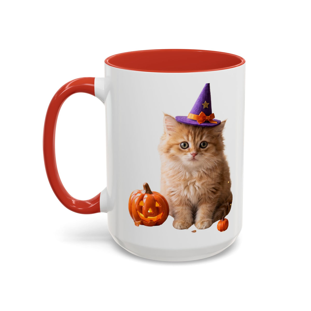 Halloween Cat Coffee Mug with Witch Hat and Pumpkin