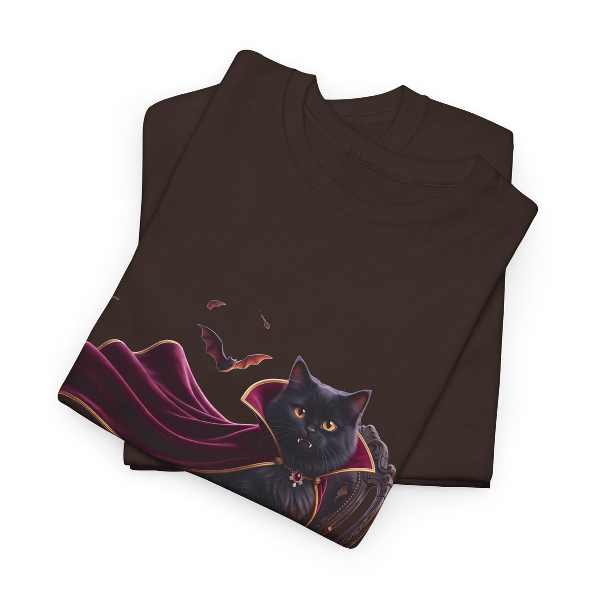 Vampire Cat Tee — Gothic Black Cat with Cape & Candles T-Shirt