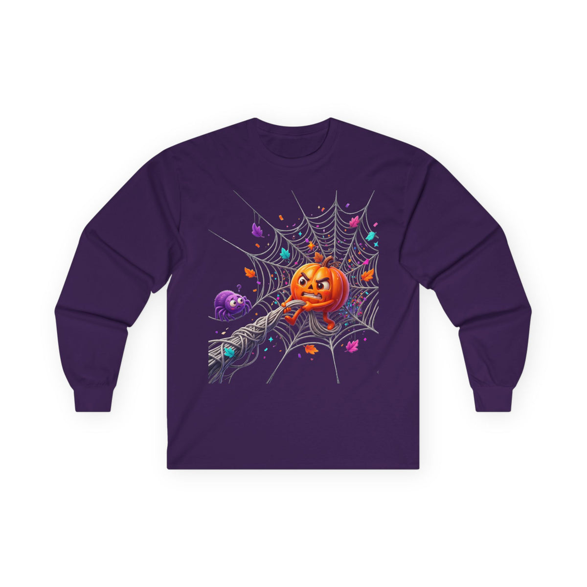 Halloween Pumpkin Spiderweb Long Sleeve Tee
