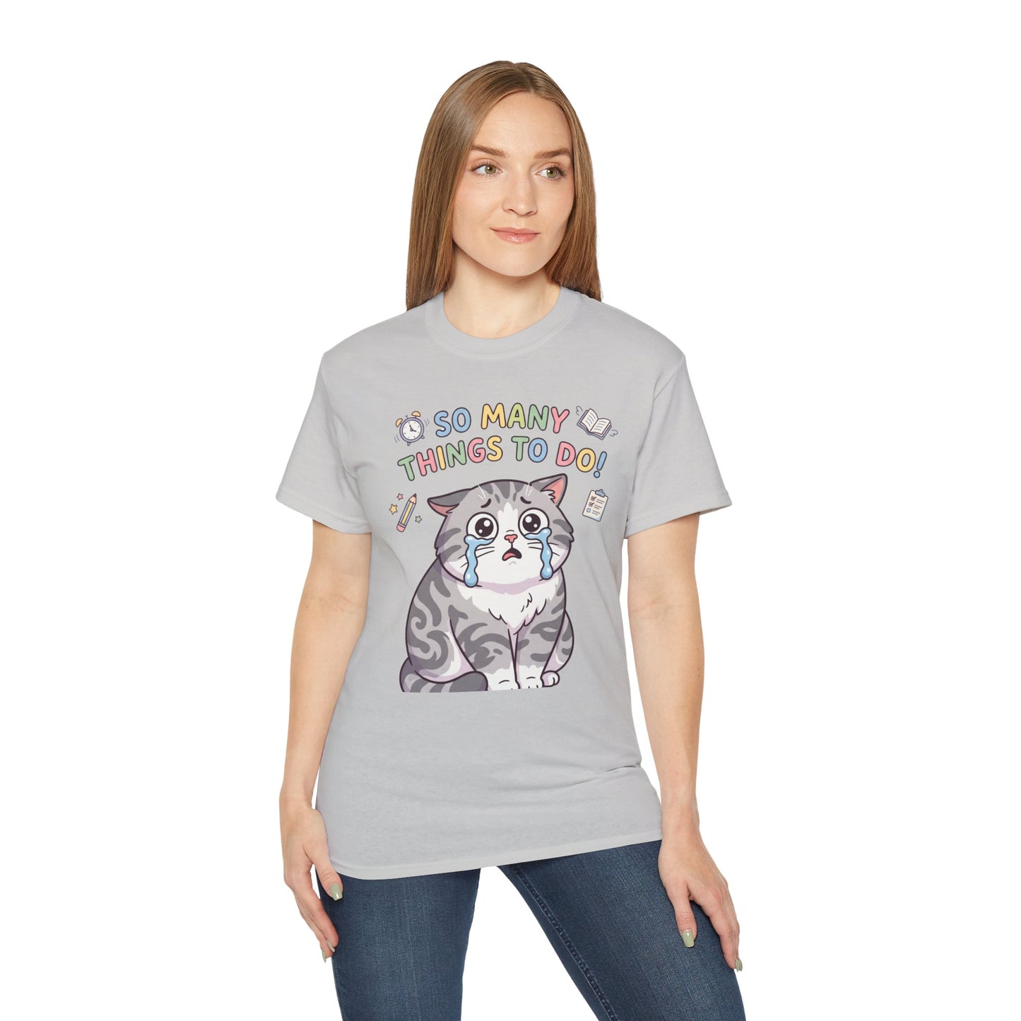 So Many Things To Do! Cat T-Shirt — Cute Stressed Kitty Graphic Tee