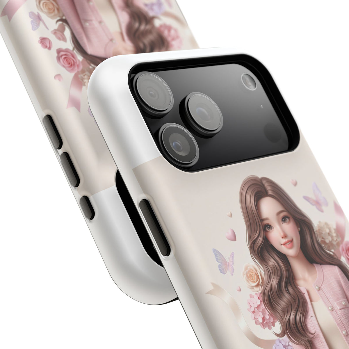 Cute Pink Doll Phone Case — Floral Butterfly Magnetic Impact-Resistant Case