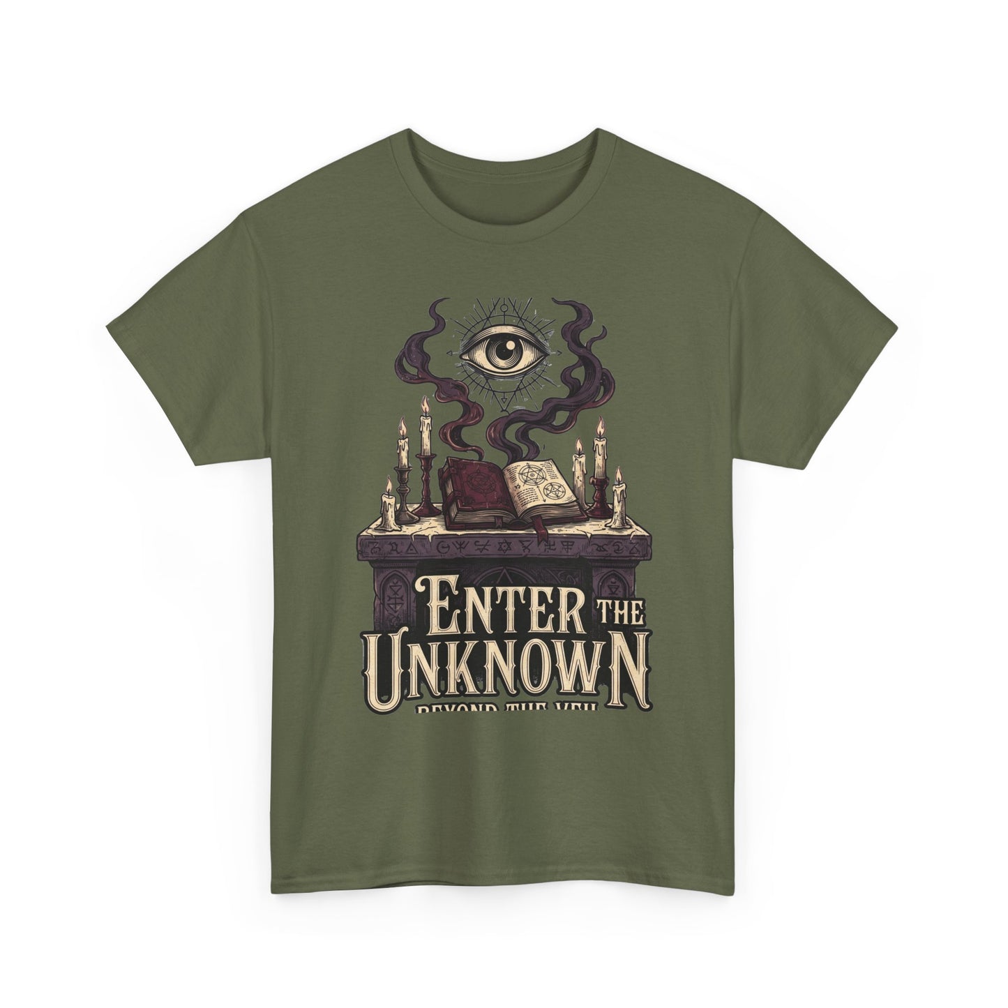 Occult Graphic Tee — "Enter the Unknown" Mystic Eye & Spellbook T-Shirt