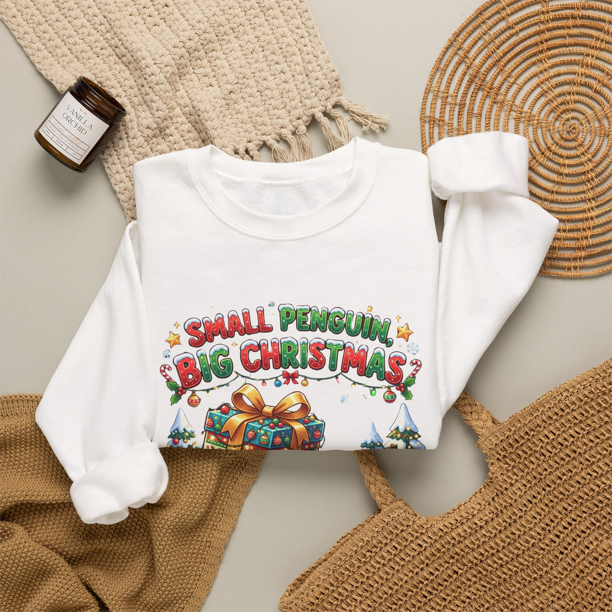 Penguin Christmas Crewneck Sweatshirt — "Small Penguin Big Christmas" Holiday Pullover