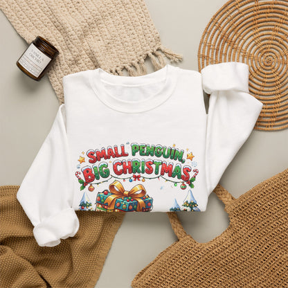Penguin Christmas Crewneck Sweatshirt — "Small Penguin Big Christmas" Holiday Pullover