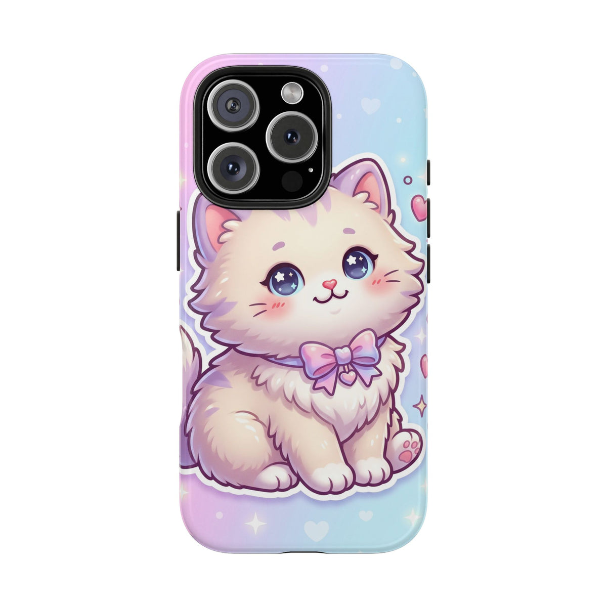 Cute Pastel Kawaii Kitten Tough Phone Case — Cute Cat with Bow Protective Cover