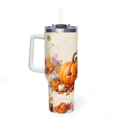 40oz Halloween Cat Vacuum Tumbler with Pumpkin