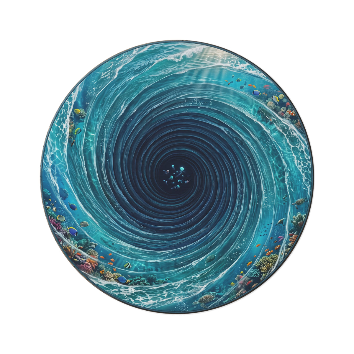 Ocean Whirlpool Round Rug — Nautical Seascape Decorative Floor Mat