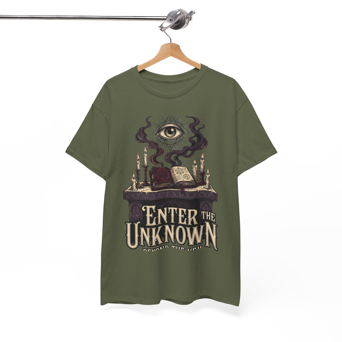 Occult Graphic Tee — "Enter the Unknown" Mystic Eye & Spellbook T-Shirt