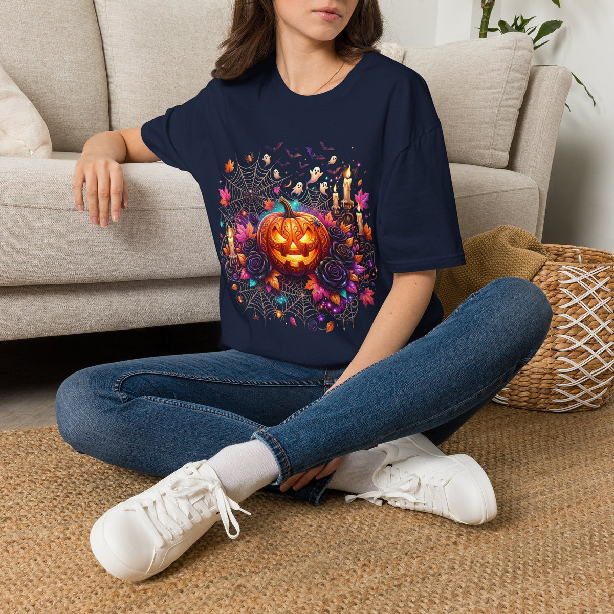 Jack-o'-Lantern Floral Halloween T-Shirt