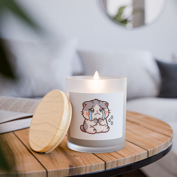 11oz Frosted Candle with Cute Crying Kitten Illustration