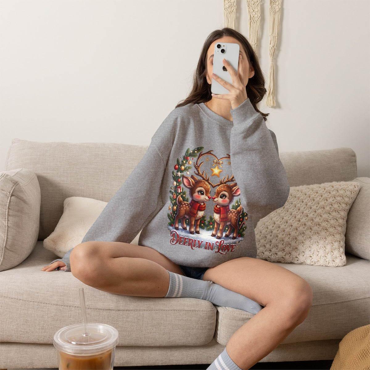 Reindeer In Love Sweatshirt – Cute Christmas Couple Deer Holiday Crewneck
