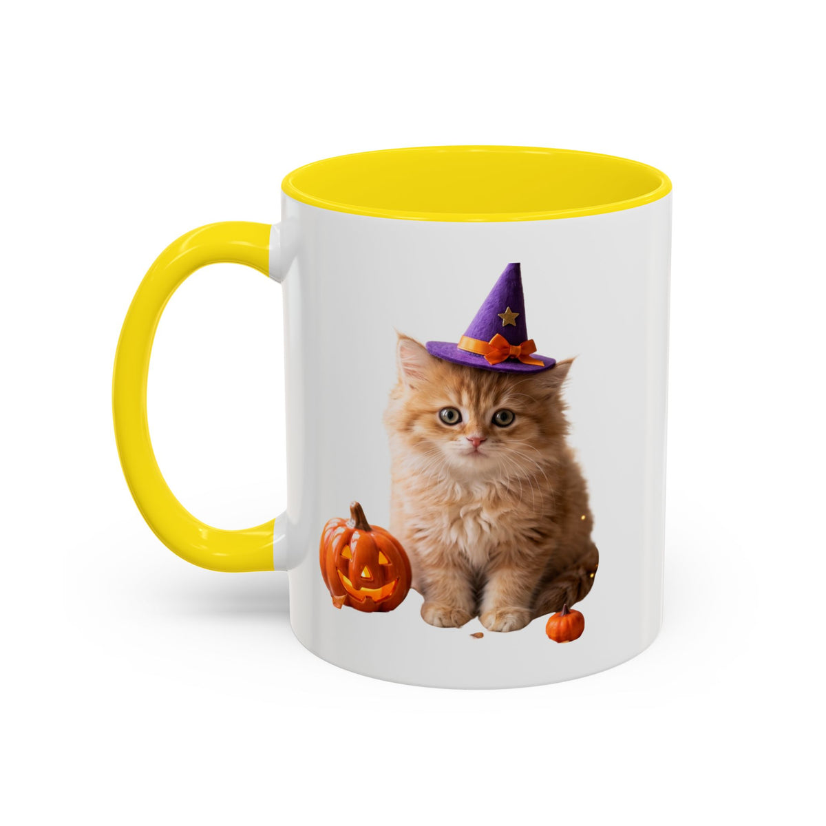 Halloween Cat Coffee Mug with Witch Hat and Pumpkin