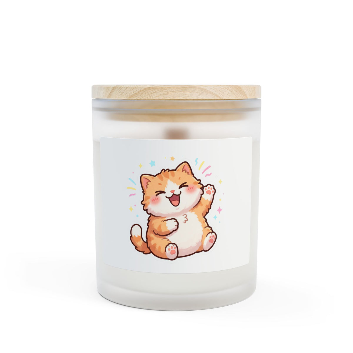 Happy Kawaii Cat Frosted Glass Candle — 11oz Cute Scented Candle Gift