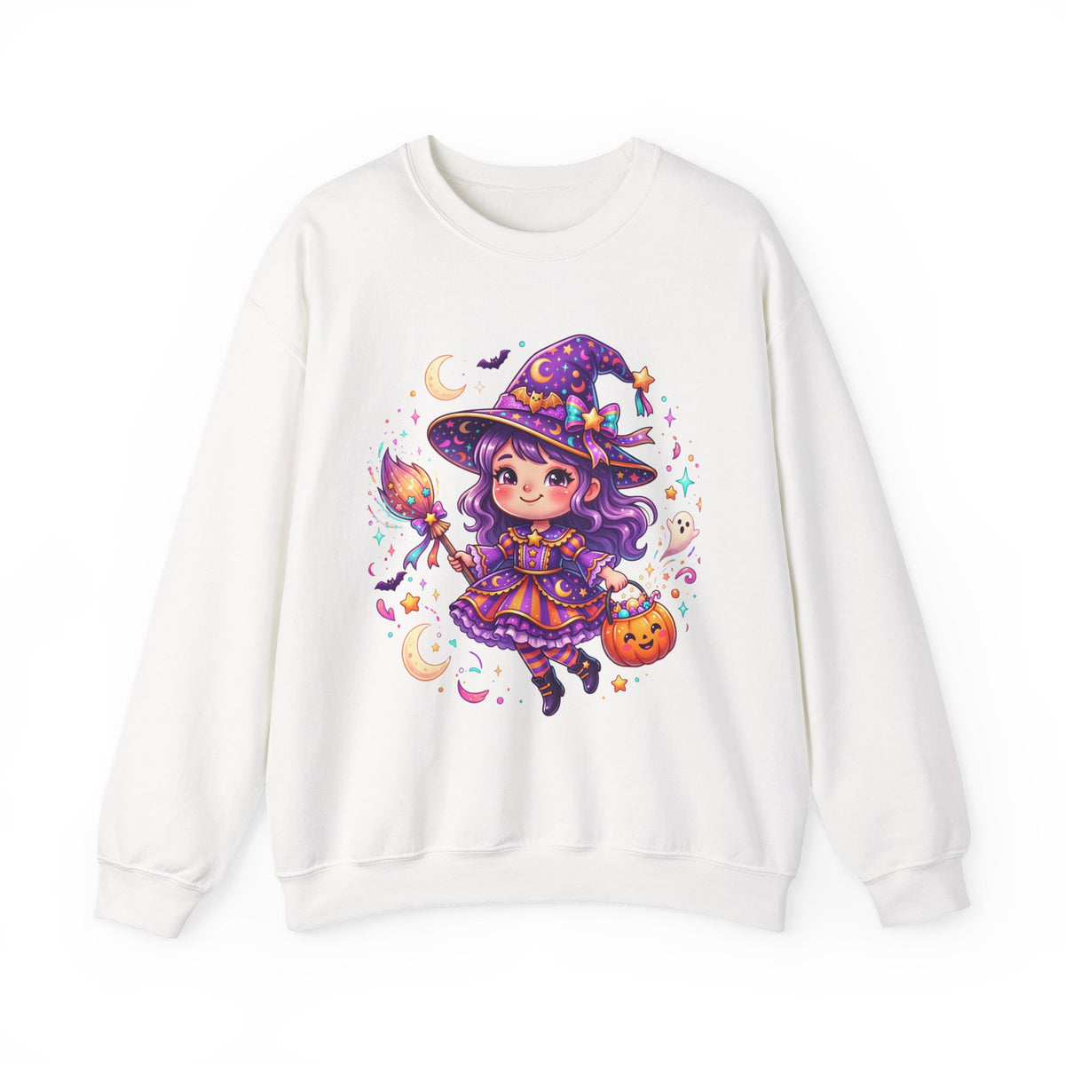 Cute Halloween Witch Sweatshirt — Kawaii Pumpkin Magic Crewneck