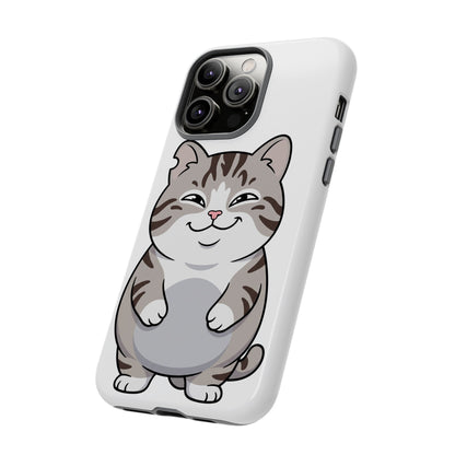 Cute Chubby Cat Phone Case — Protective Tough Case with Smiling Tabby Design