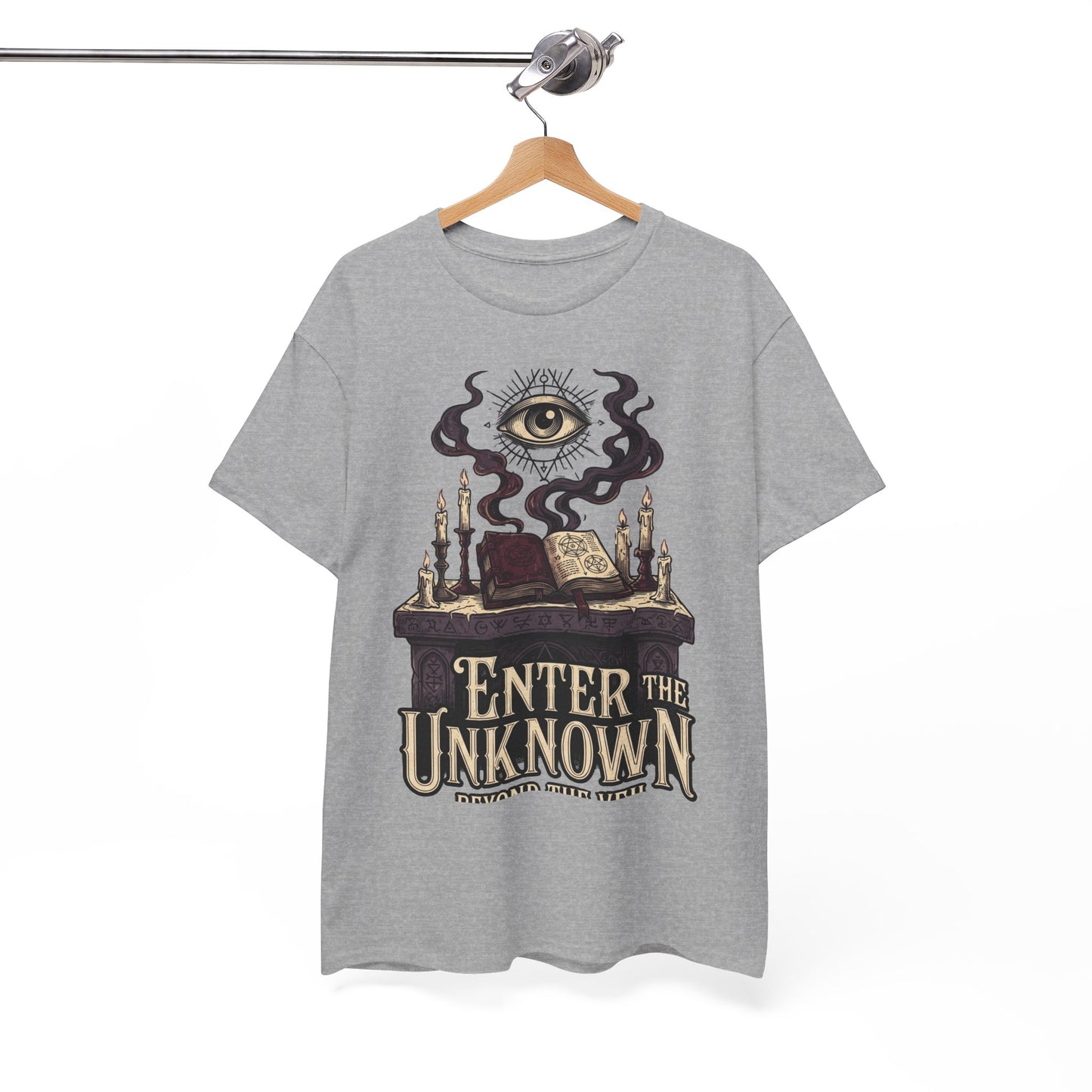 Occult Graphic Tee — "Enter the Unknown" Mystic Eye & Spellbook T-Shirt