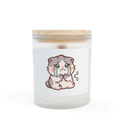 11oz Frosted Candle with Cute Crying Kitten Illustration